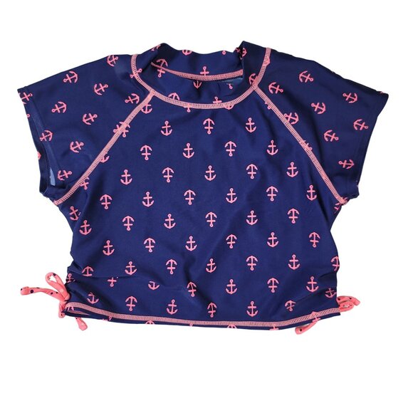 Cat & Jack Girls 3 Piece Swimsuit Blue Pink Size 7 Medium Anchor Dots Rashguard - Picture 3 of 16